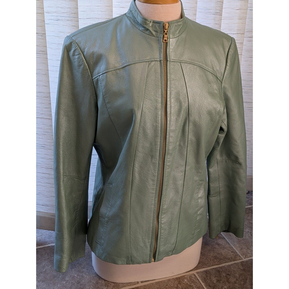 Vintage Pamela McCoy 100%  Genuine Leather Blazer Turquoise Womens Size Medium